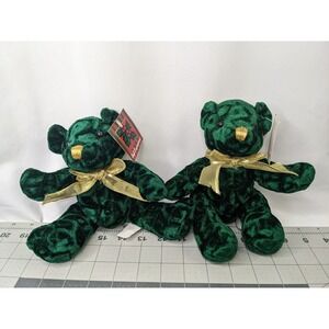Soft Expressions Green Bear Plush Lot Gold Ribbons 9 Inch MTY Stuffed Animal Toy